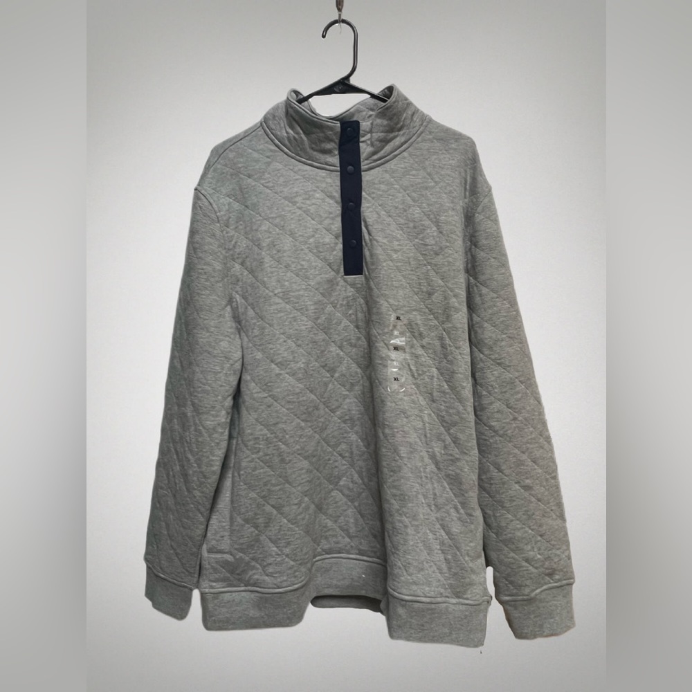 Soft Gray Heather Quilted Fleece Pullover 1/4 Snaps Mens X-Large NWT
